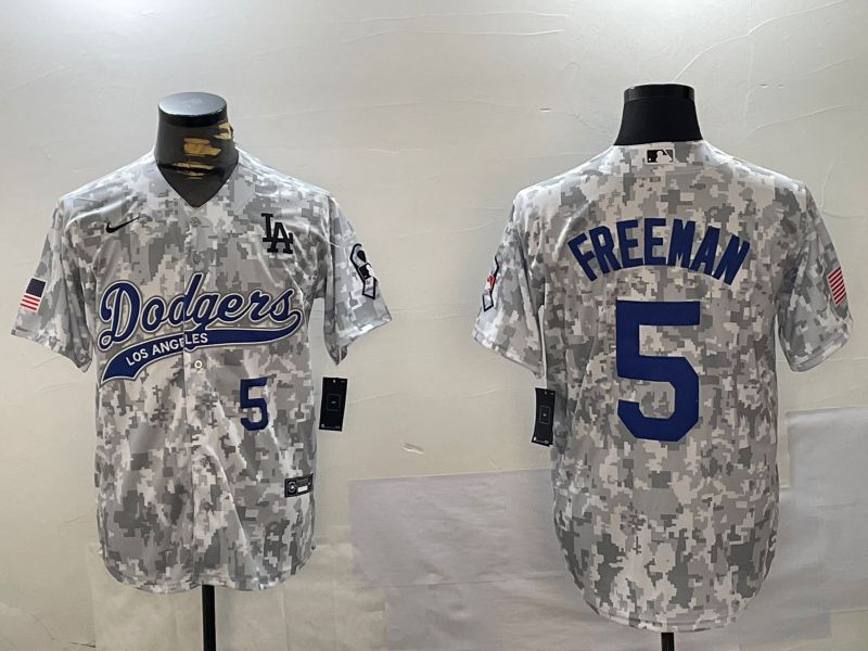 Men Los Angeles Dodgers 5 Freeman Camo Joint Name 2024 Nike MLB Jersey style 4